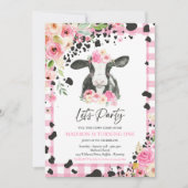 Koe Birthday Party Pink Floral Boerderij Ranch Bir Kaart (Voorkant)