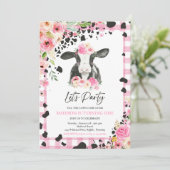 Koe Birthday Party Pink Floral Boerderij Ranch Bir Kaart (Staand voorkant)