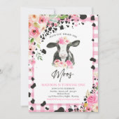 Koe Birthday Party Pink Floral Boerderij Ranch Bir Kaart (Voorkant)