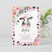 Koe Birthday Party Pink Floral Boerderij Ranch Bir Kaart (Staand voorkant)