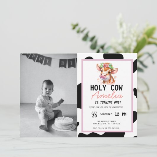 Koe Birthday Uitnodiging (Staand voorkant)