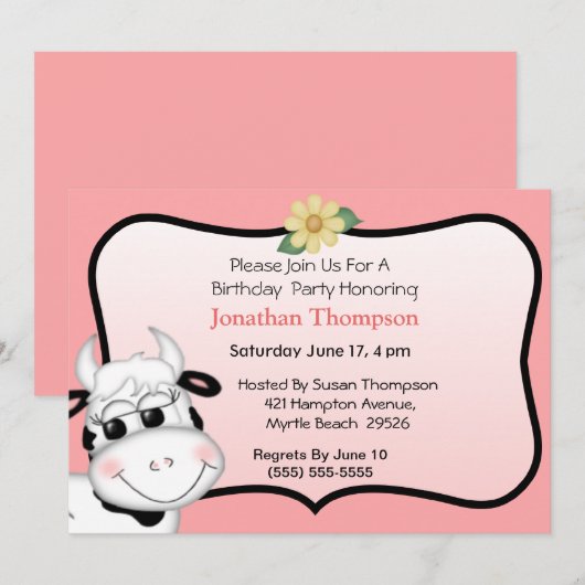 Koe Birthday Uitnodiging (Voorkant / Achterkant)