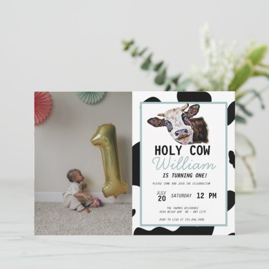 Koe Birthday Uitnodiging (Staand voorkant)