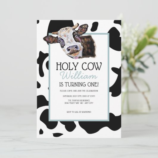 Koe Birthday Uitnodiging (Staand voorkant)