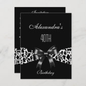 Koe Black White 40th Birthday Invitation Kaart (Voorkant / Achterkant)