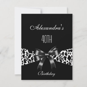 Koe Black White 40th Birthday Invitation Kaart