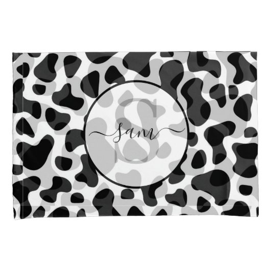 Koe Black White Kussensloop Monogram (Voorkant-Rechts)