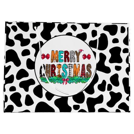 Koe Black White Patches Merry Kerstmis Groot Cadeauzakje (Achterkant)