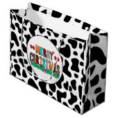 Koe Black White Patches Merry Kerstmis Groot Cadeauzakje (Voorkant Gekanteld)