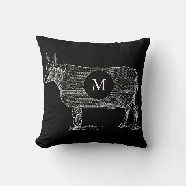  Koe Blanket Black White Monogram Pillow Kussen (Voorkant)