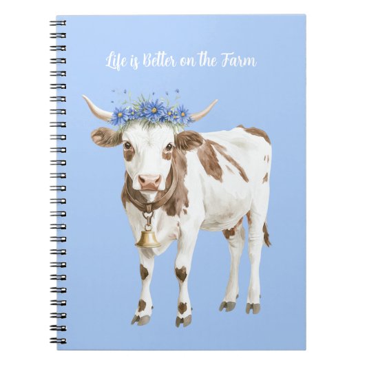 Koe Blauwe Bloemen Notitieboek (Voorkant)