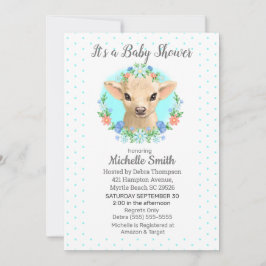 Koe Blauwe bogen Floral Baby shower Kaart