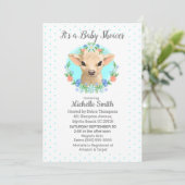 Koe Blauwe bogen Floral Baby shower Kaart (Staand voorkant)