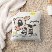 Koe Bloemen Regenboog Wolken Sierkussen (Deken)