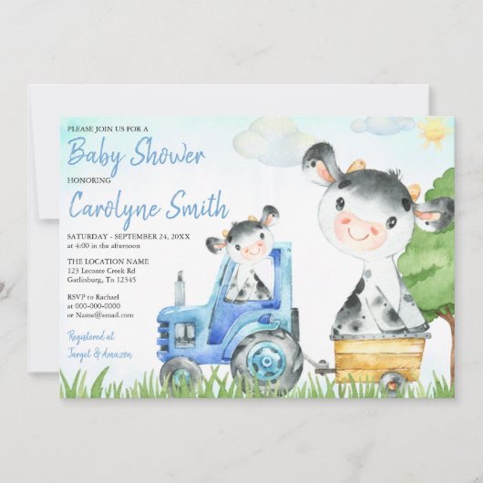 Koe Boerderij Baby shower Invitation Boy Kaart (Voorkant)