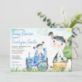 Koe Boerderij Baby shower Invitation Boy Kaart (Staand voorkant)