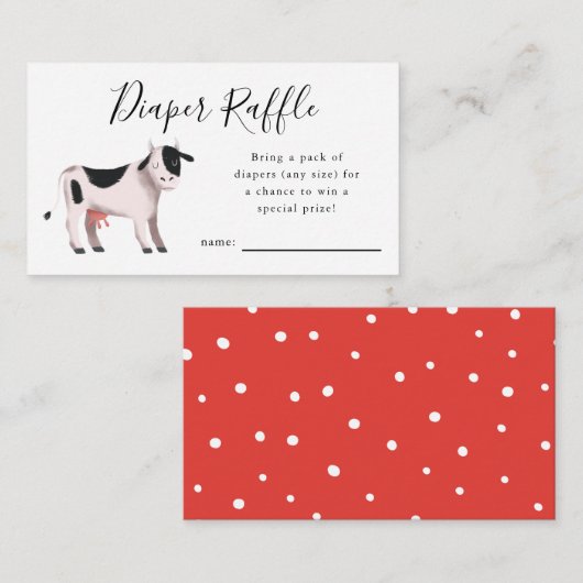 Koe Boerderij Baby shower Luier Raffle Ticket Informatiekaartje (Voorkant / Achterkant)