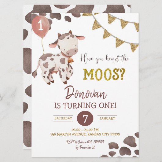 Koe Boerderij Boy Baby shower Uitnodiging (Voorkant / Achterkant)