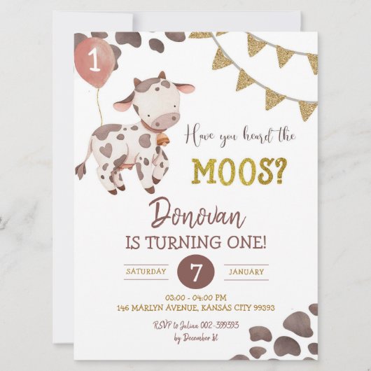 Koe Boerderij Boy Baby shower Uitnodiging (Voorkant)