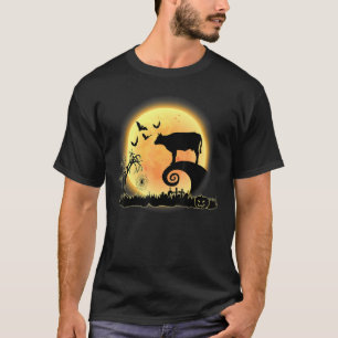 Koe Boerderij Dier En Maan Griezelen Halloween Kos T-shirt