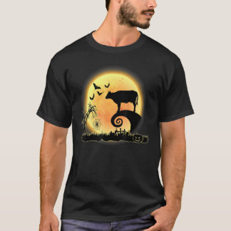 Koe Boerderij Dier En Maan Griezelen Halloween Kos T-shirt