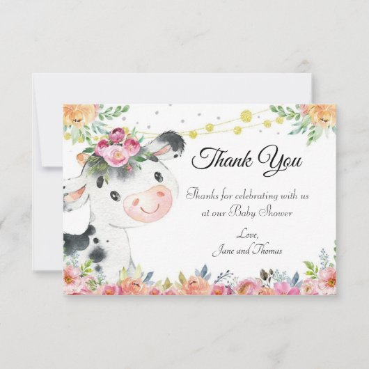 Koe boerderij dierlijk baby shower bedankje bedankkaart (Voorkant)