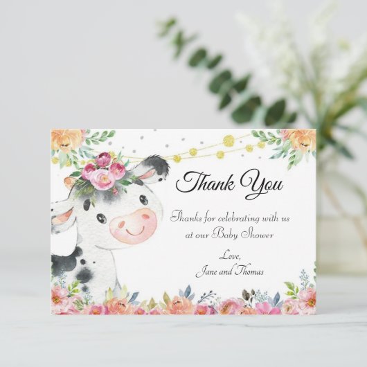 Koe boerderij dierlijk baby shower bedankje bedankkaart (Staand voorkant)