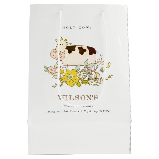 Koe Boerderij Floral Kind elke zondag Medium Cadeauzakje (Achterkant)