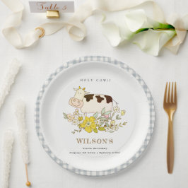 Koe Boerderij Floral Kind elke zondag Papieren Bordje