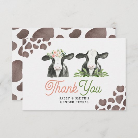 Koe Boerderij Gender Reveal Dank je kaart (Voorkant / Achterkant)