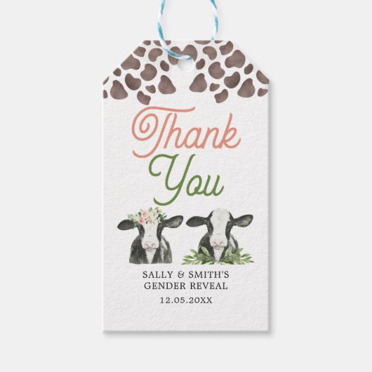 Koe Boerderij Gender Reveal Dank u Label Cadeaulabel (Voorkant)