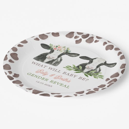 Koe Boerderij Gender Reveal Paper Bord (Gekanteld)