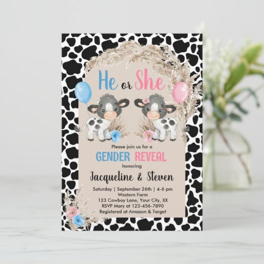 Koe boerderij Geslacht onthullen baby Uitnodiging  (Staand voorkant)