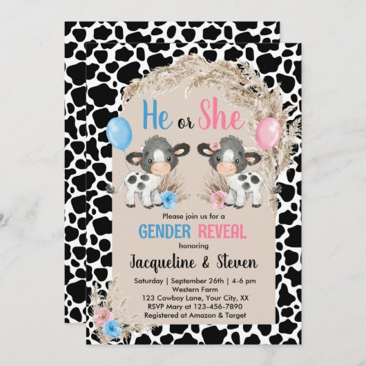 Koe boerderij Geslacht onthullen baby Uitnodiging  (Voorkant / Achterkant)