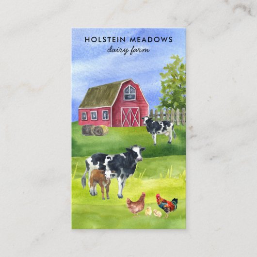 Koe Boerderij Holstein Dairy Waterverf Visitekaartje (Voorkant)