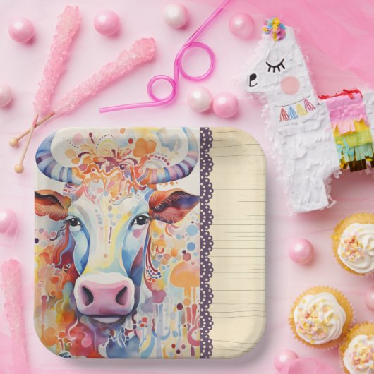 Koe Boerderij Paarse Papieren Bordje (Feest)