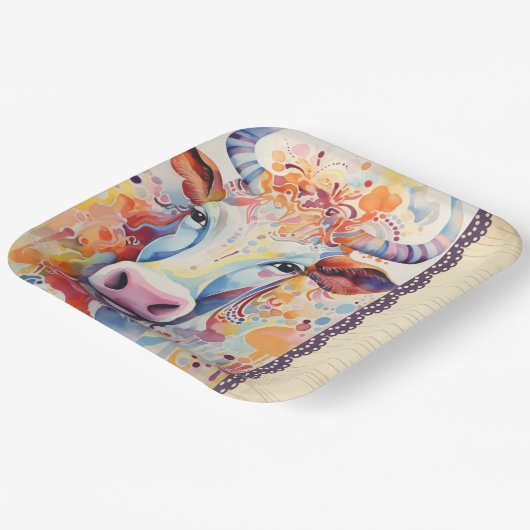 Koe Boerderij Paarse Papieren Bordje (Gebogen)