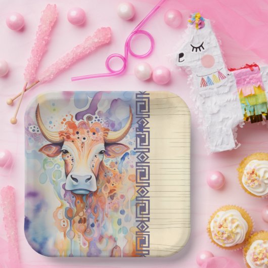 Koe Boerderij Paarse Papieren Bordje (Feest)