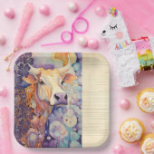 Koe Boerderij Paarse Papieren Bordje (Feest)