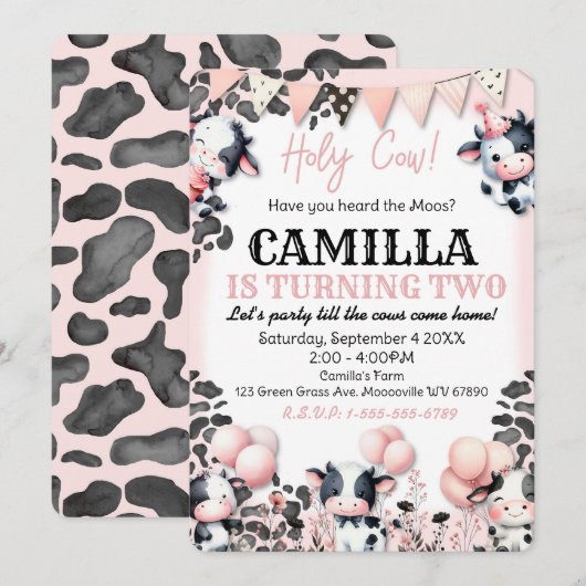 Koe Boerderij Verjaardagsfeestuitnodiging Kaart (Voorkant / Achterkant)
