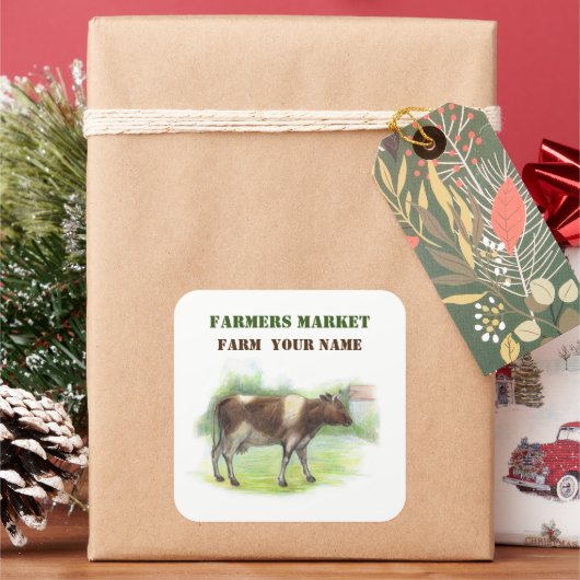 Koe boerderij vierkante sticker (Feestdagen)