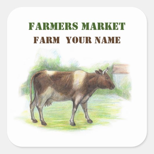 Koe boerderij vierkante sticker (Voorkant)