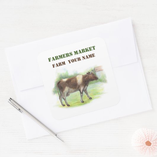 Koe boerderij vierkante sticker (Envelop)
