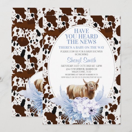 Koe Boho Floral Baby shower Kaart (Voorkant / Achterkant)