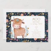 Koe Boho Floral Tweede Verjaardag Kaart (Voorkant)