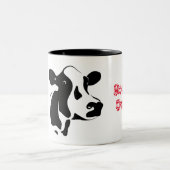 Koe boven tweekleurige koffiemok (Center)