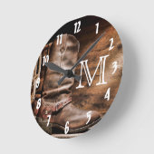 Koe Boy Boots Spur Cou Monogram Initiaal Wandklok (Hoek)