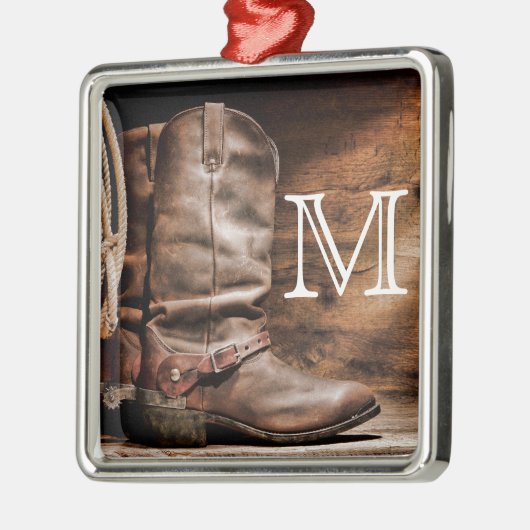 Koe Boy Boots Spur Count Monogram Initiaal Ornamen Metalen Ornament (Links)
