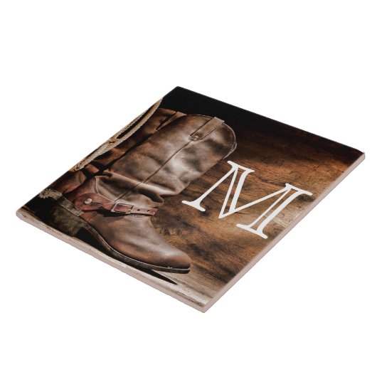 Koe Boy Boots Spur Country Monogram Display Tile Tegeltje (Zijkant)