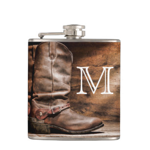 Koe Boy Boots Spur Country Monogram Whiskey Flask Heupfles